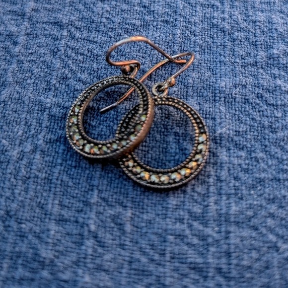 Jewelry - Sterling Silver‎ Rhinestone Circle Drop Earrings Art Deco Style Dangle